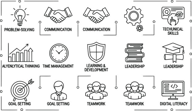 Collection of icons representing various office and communication equipment and tools