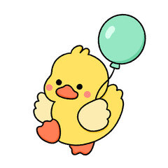 Fototapeta premium Cute Yellow Duck Kawaii Clipart Set – Hand Drawn Cartoon Duck with Flowers and Accessories