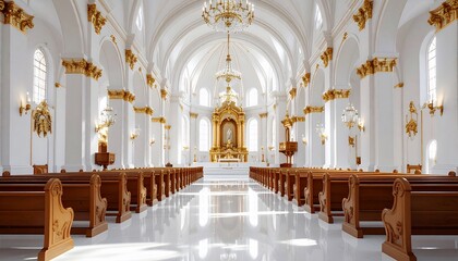 Fototapeta premium Church Interior with Pews and Altar.