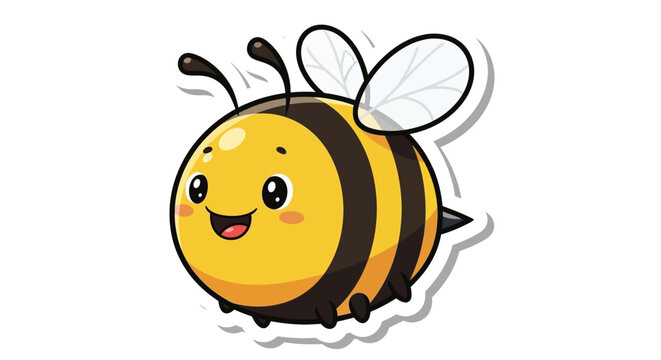 Cute Cartoon Bee Character with Big Eyes and Wings, Isolated on White