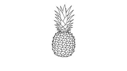 Obraz premium Detailed black and white outline of a whole pineapple fruit features its textured skin and spiky leaves on top.