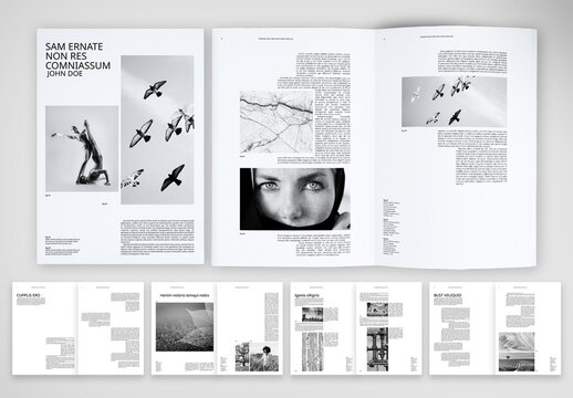 A3 Minimal Black & White Magazine and Corporate Publication