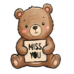 Fototapeta premium Cute brown teddy bear holding a heart in a soft cartoon style illustration