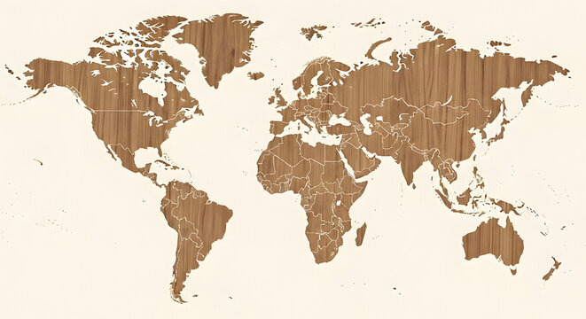 Vintage world map with textured brown and beige tones