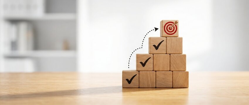 Achieving business success through strategic goal setting office environment visual representation inspirational concept