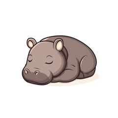 Fototapeta premium A cute cartoon representation of a napping hippopotamus. Features closed eyes, in shades of gray