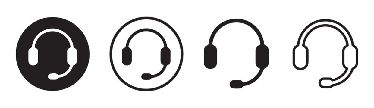 Headset icon set for customer service and communication, vector illustration of headphones with microphone symbols