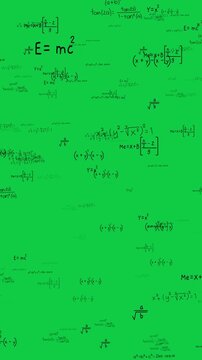 math and physics theory formulas isolated green screen animation,chroma key mathematics algebra and science education stream vertical social media motion design element
