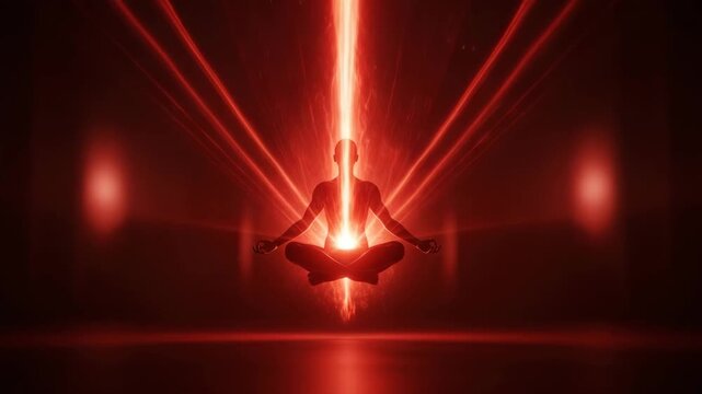Human Figure Floating in Orange Energy Field