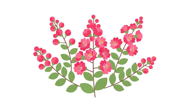 Stylized crape myrtle flowers vector flat botanical floral illustration