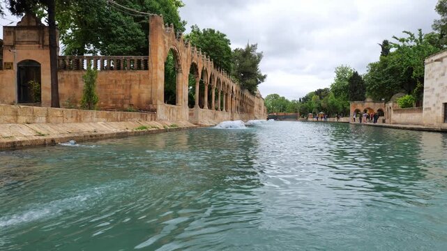 Balikligol lake in Sanliurfa, Turkey. A historical landmark in Sanliurfa, Turkey