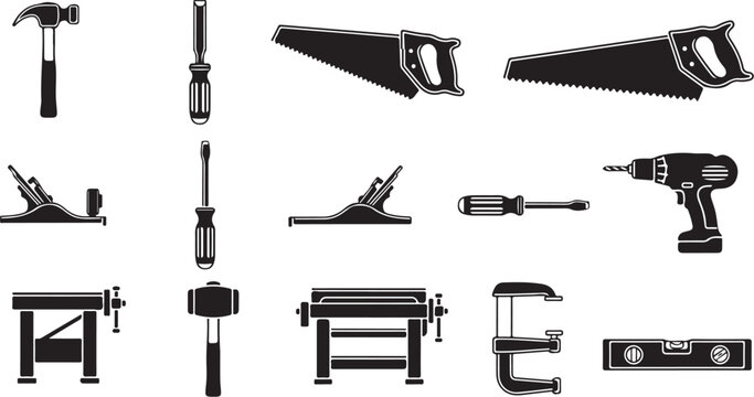 Collection of various hand tools and equipment icons