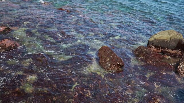 Waves are crashing against the stones