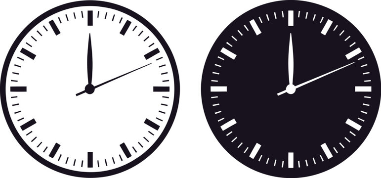 Analog clock icon modern vector design featuring black and white clocks showing different time schedule concept