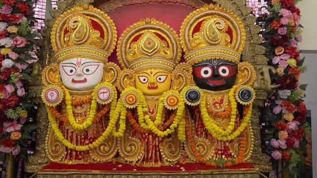 Lord Jagannath with Balabhadra and Subhadra statues in Puri Odisha India