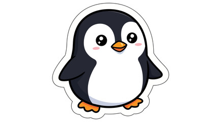 Obraz premium Cute cartoon penguin sticker, kawaii animal illustration, isolated on white background