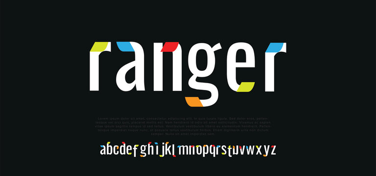 A modern font design with colorful accents on a dark background
