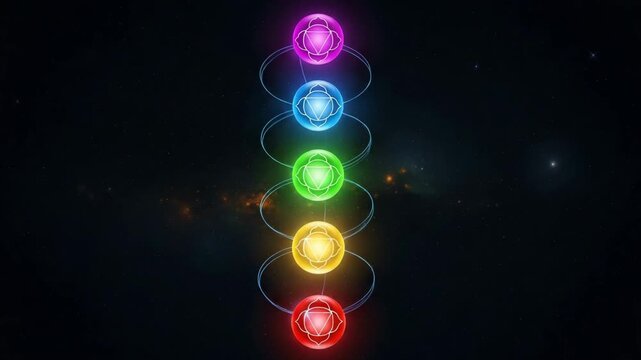 Human Body with Seven Glowing Rainbow Chakra Points