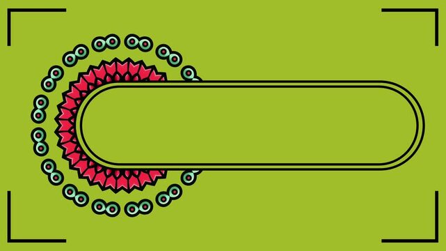 Green background with colorful mandala and a long capsule frame for names or titles