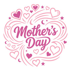 Fototapeta premium Mothers Day Pink Typography with Heart Swirl Vector Illustration