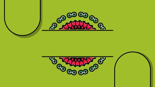 Green background. Mandala animation with copy space for text. Intro or outro video. Template