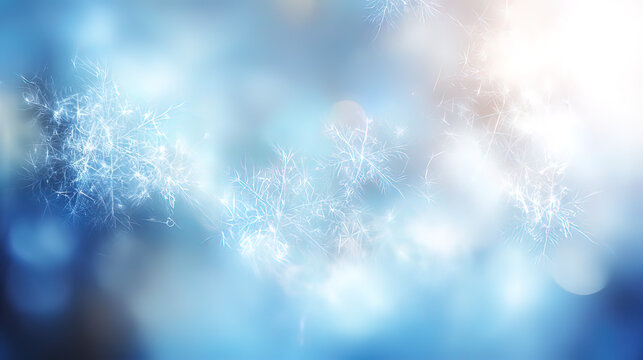 precipitation. Softly falling snowflakes in a winter scene with a cool blue atmospheric glow. travel magazines, destination branding, designed for outdoor magazines and nature guides.
