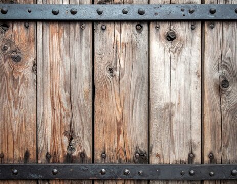 Rustic Wooden Door Texture with Metal Bands.