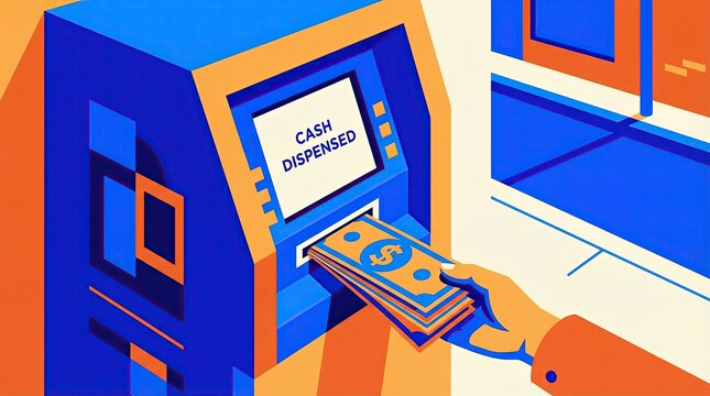 ATM machine dispensing cash money.