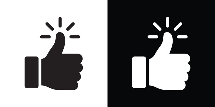 Dynamic thumbs up icon with radiating sparkle lines emphasizing excellence and top-rated quality. Graphic symbol for brilliant ideas, instant approval, and outstanding performance reviews.