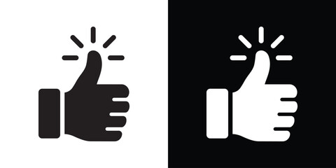 Fototapeta premium Dynamic thumbs up icon with radiating sparkle lines emphasizing excellence and top-rated quality. Graphic symbol for brilliant ideas, instant approval, and outstanding performance reviews.