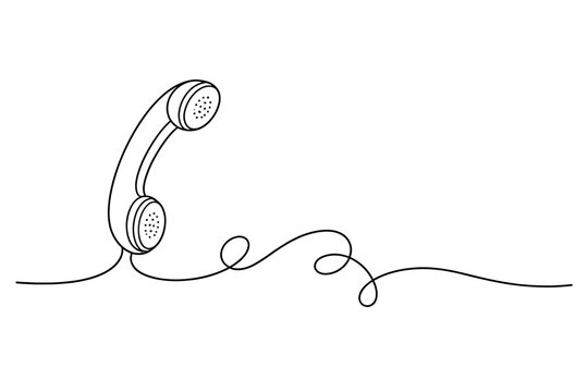 Simple One Continuous Line Drawing of an Old Vintage Landline Phone Receiver with Curly Cord for Communication and Technology Concept, Minimalist Retro Telephone Vector Illustration on White