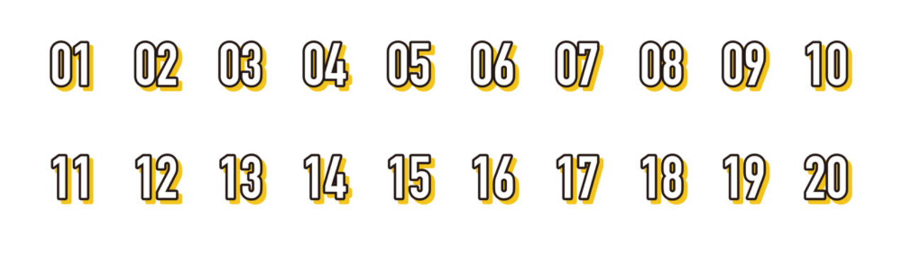 おしゃれな1から20のナンバリング数字アイコンセット