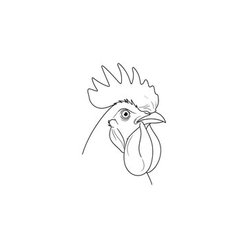 Rooster head illustration in profile.