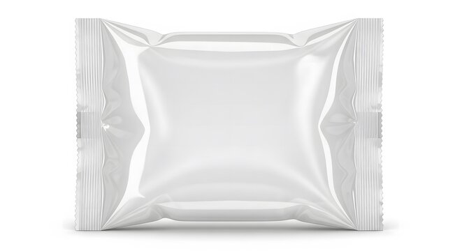 A clean, white, square-shaped, sealed packaging wrapper with a glossy finish, isolated on a white background.