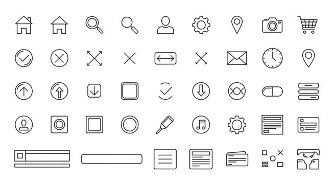 Collection of various outline icons for web design and user interface elements.