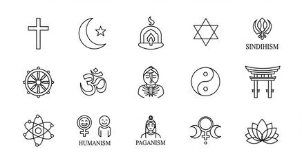 Fototapeta premium Various religious and spiritual symbols representing different faiths and beliefs.