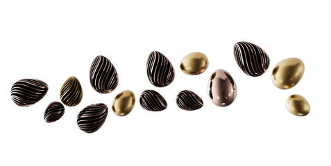 Elegant abstract Easter eggs floating against a clean white backdrop. Perfect for seasonal designs and greetings.  Ideal © vegefox.com