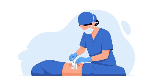 Surgeon Applying Bandage to Patient's Abdomen in Operating Room