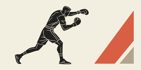 Fototapeta premium Graphic silhouette of a boxer throwing a punch with abstract geometric background elements fighting silhouette competition exercise sportsman physical minimalist illustration isolated