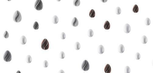 Decorative Easter egg pattern background on white, perfect for modern designs, holiday greetings, and spring-themed proj © vegefox.com