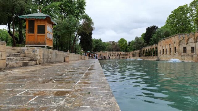 Balikligol lake in Sanliurfa, Turkey. A historical landmark in Sanliurfa, Turkey