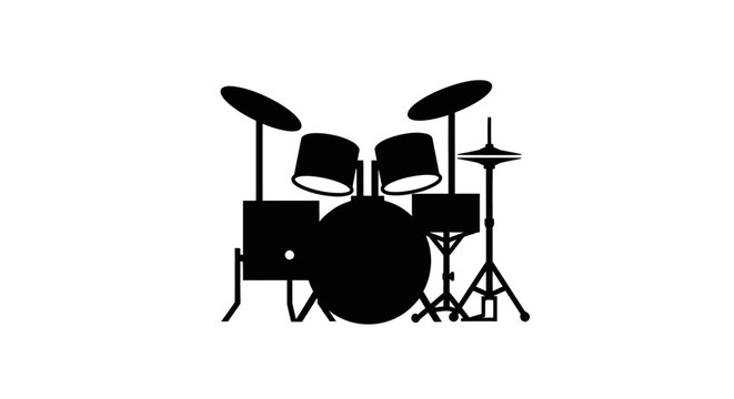 Black silhouette of a drum kit on a white background.