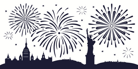 New york city skyline with statue of liberty and fireworks independence day fourth of july light show fireworks celebration patriotism explosion sparkler illumination background © Gh