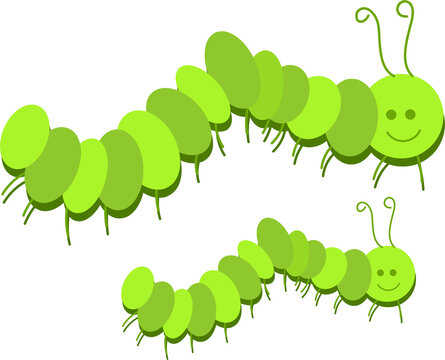 Cute Green Cartoon Caterpillars Illustration