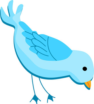 Cute Cartoon Blue Bird Looking Down