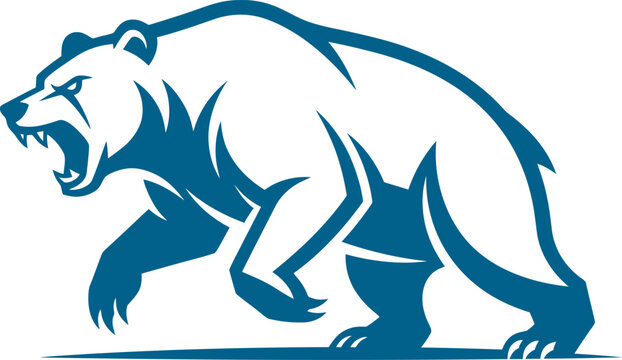 Charging grizzly bear roaring with mouth open silhouette can be Editable