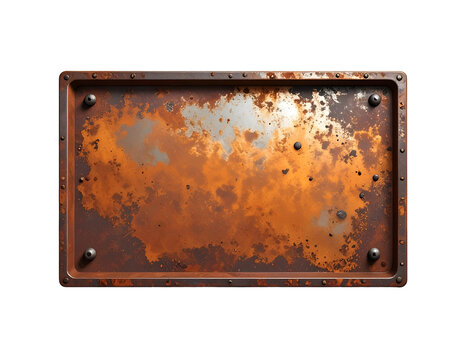 Heavily weathered, pitted, and corroded rectangular metal sign