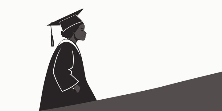 Woman in graduation cap and gown walking up an incline with walking up graduation graduate education academic achievement celebration silhouette illustration walking up climbing