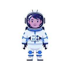Fototapeta premium Astronaut character flat vector illustration isolated on white background. Cute and minimal space explorer suitable for education, space themes, mascots, and UI design.