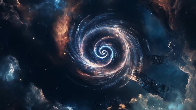 Abstract cosmic vortex swirling with ethereal colors and textures